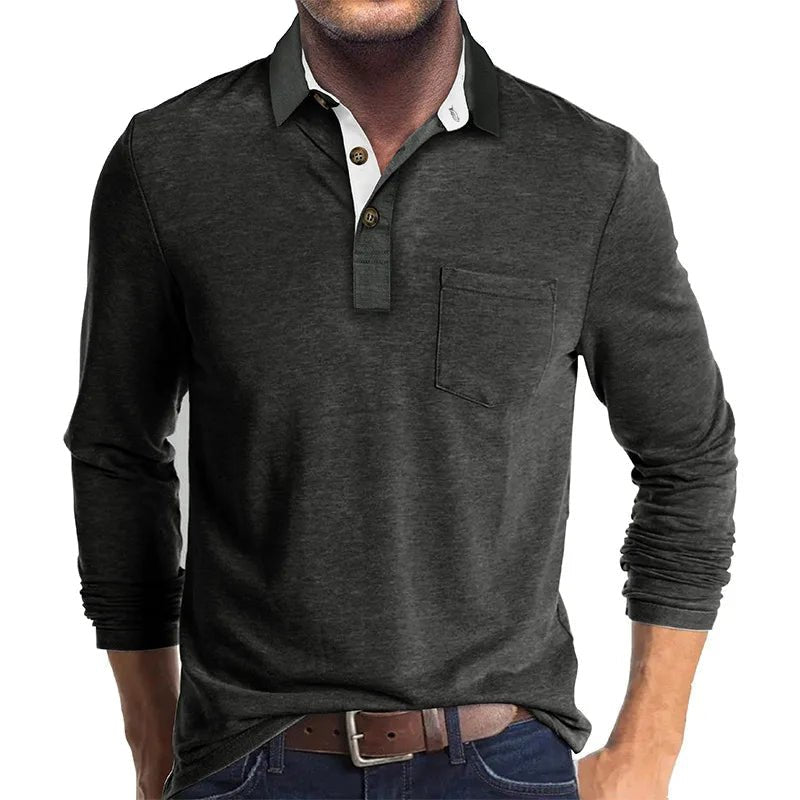 Men's Comfort Long Sleeve Shirt | Contrast Collar Placket Fit View 12