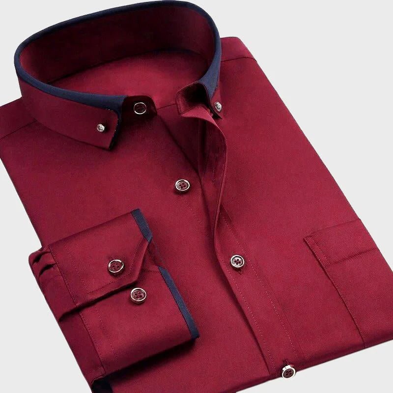 Men's Contrast Trim Dress Shirt | Fold-Down Collar Back
