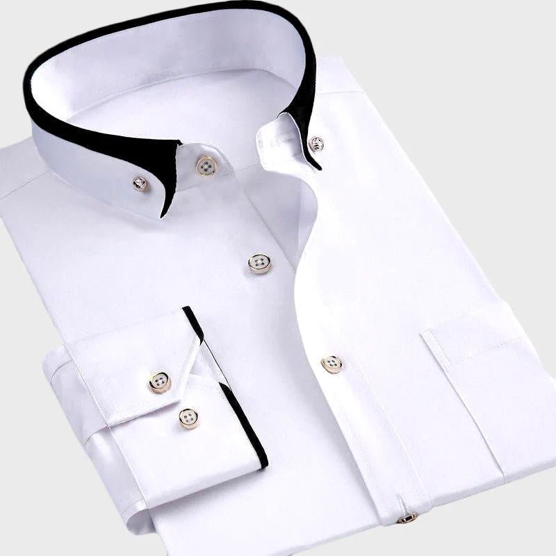 Men's Contrast Trim Dress Shirt | Fold-Down Collar Front
