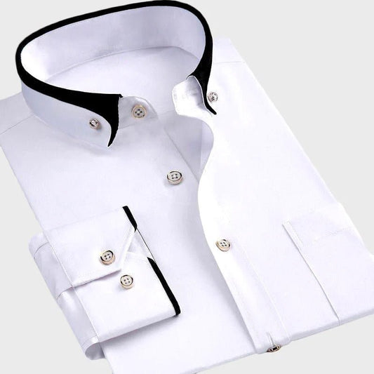Men's Contrast Trim Dress Shirt | Fold-Down Collar Front