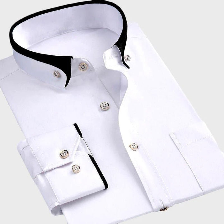 Men's Contrast Trim Dress Shirt | Fold-Down Collar Front