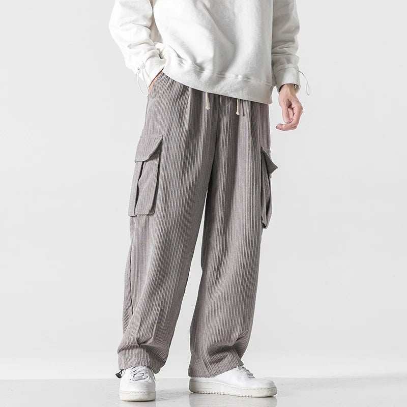 Men's Corduroy Cargo Pants | Relaxed Fit Drawstring Detail