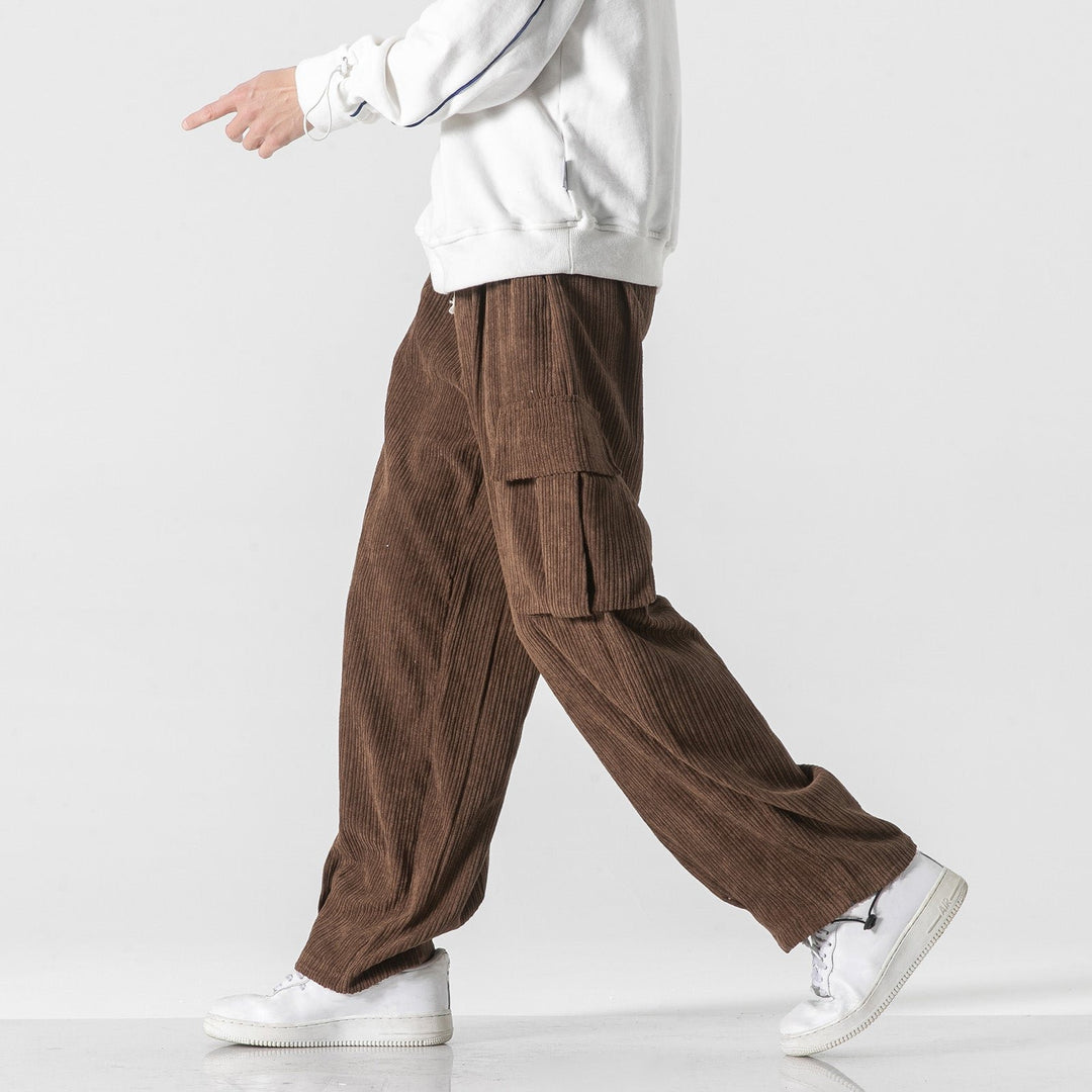 Men's Corduroy Cargo Pants | Relaxed Fit Drawstring Front