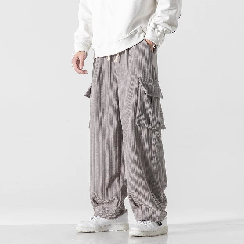 Men's Corduroy Cargo Pants | Relaxed Fit Drawstring Side