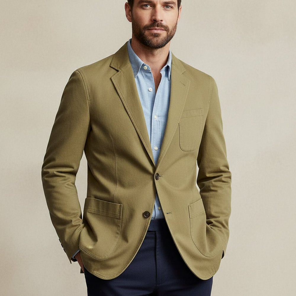 Men's Cotton Blazer Style Windbreaker | Patch Pocket Casual Front