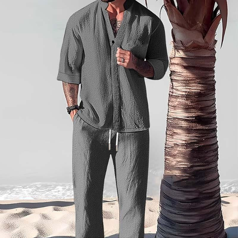 Men's Cotton-Linen 2-Piece Shirt Set | Relaxed Fit Detail