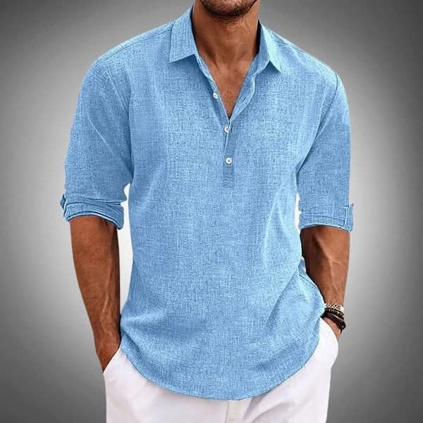 Men's Cotton Linen Henley Shirt | Long Sleeve Relaxed Fit Hero
