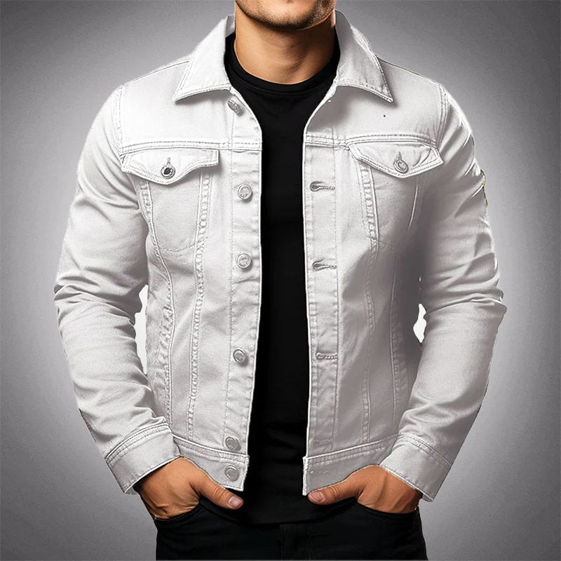 Men's Cotton Polo Denim Jacket | Multi-Pocket Detail
