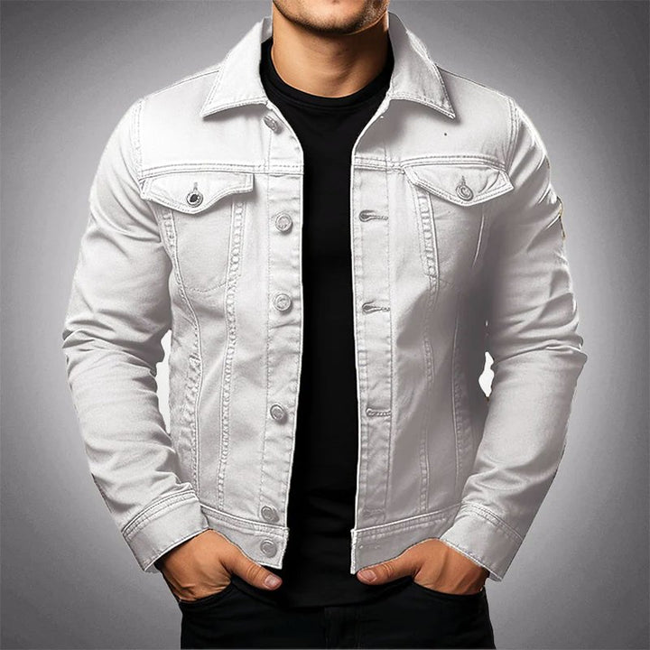 Men's Cotton Polo Denim Jacket | Multi-Pocket Detail
