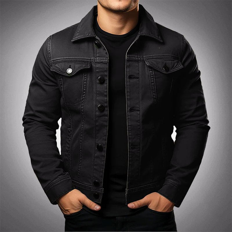 Men's Cotton Polo Denim Jacket | Multi-Pocket Front
