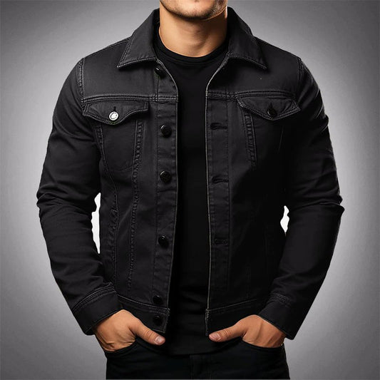 Men's Cotton Polo Denim Jacket | Multi-Pocket Front