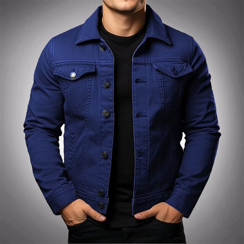 Men's Cotton Polo Denim Jacket | Multi-Pocket Side