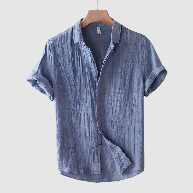 Men's Crinkle Bologna Linen Shirt | Short Sleeve Front
