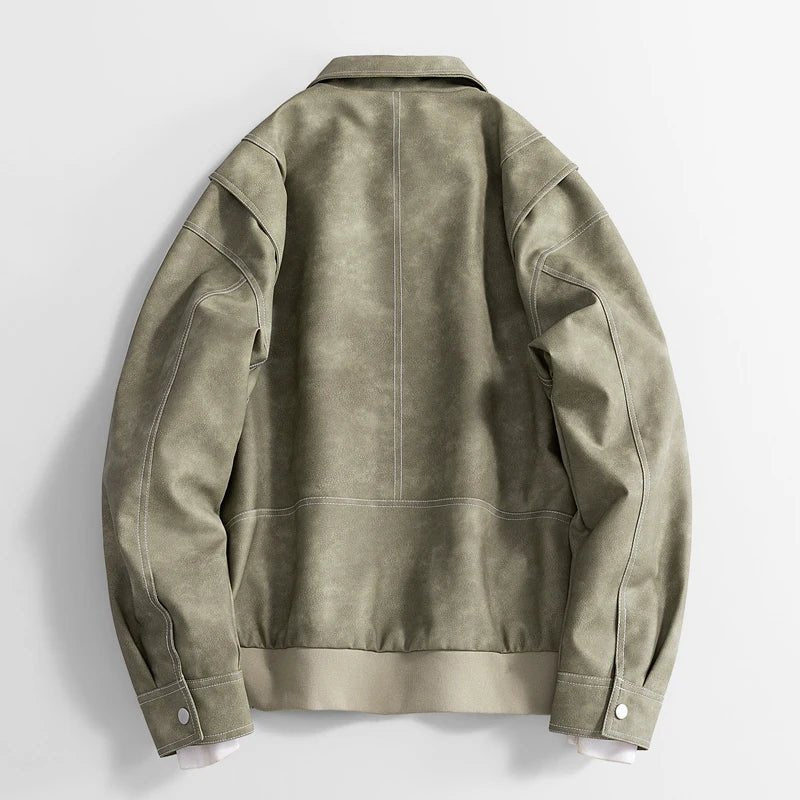 Men's Diagonal Zip Vegan Leather Jacket | Layered Shoulder Full