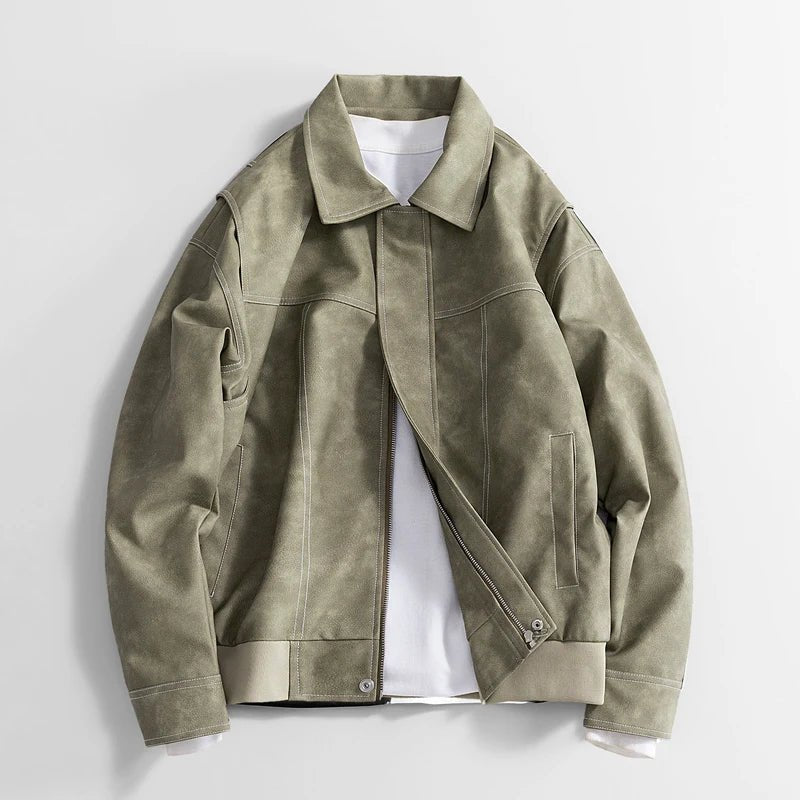 Men's Diagonal Zip Vegan Leather Jacket | Layered Shoulder Lifestyle