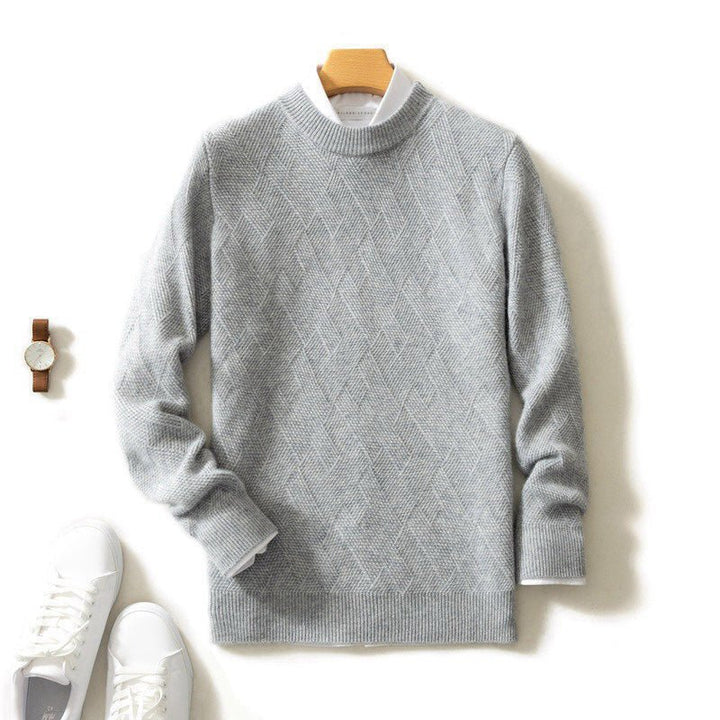 Men's Diamond Knit Crewneck Sweater | Ribbed Hem Full