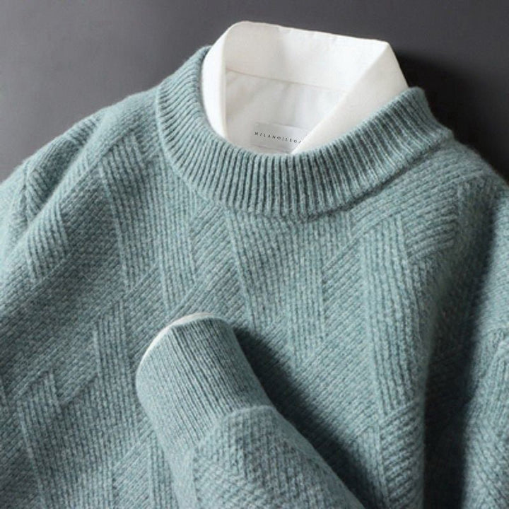 Men's Diamond Knit Crewneck Sweater | Ribbed Hem Side