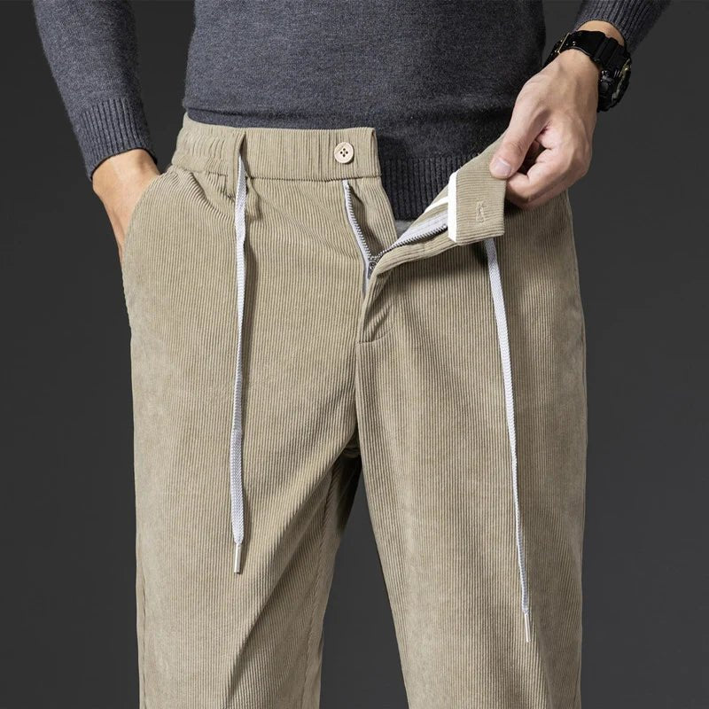 Men's Drawstring Corduroy Chinos | Tailored Casual Fit Close Up