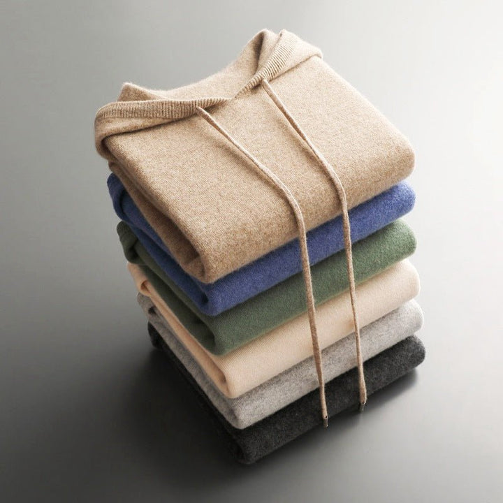 Men's Drawstring Merino Hoodie | Wool Knit Angle