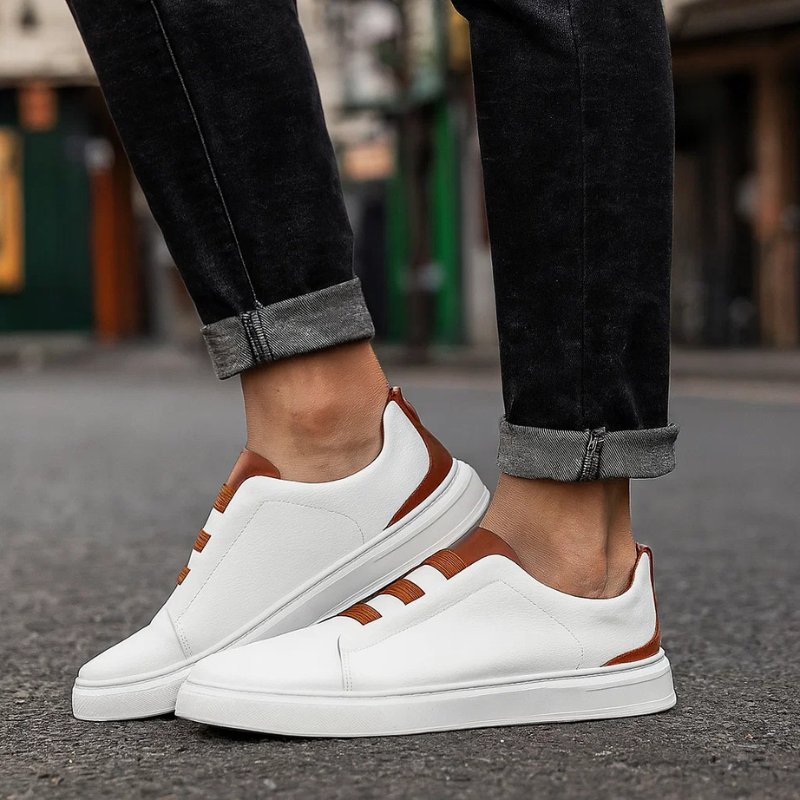 Men's Elastic Strap Leather Sneakers | Classic Fit Front