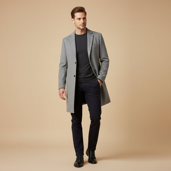 Men's Elegant Long Winter Coat | Single-Breasted Smart Fit Angle