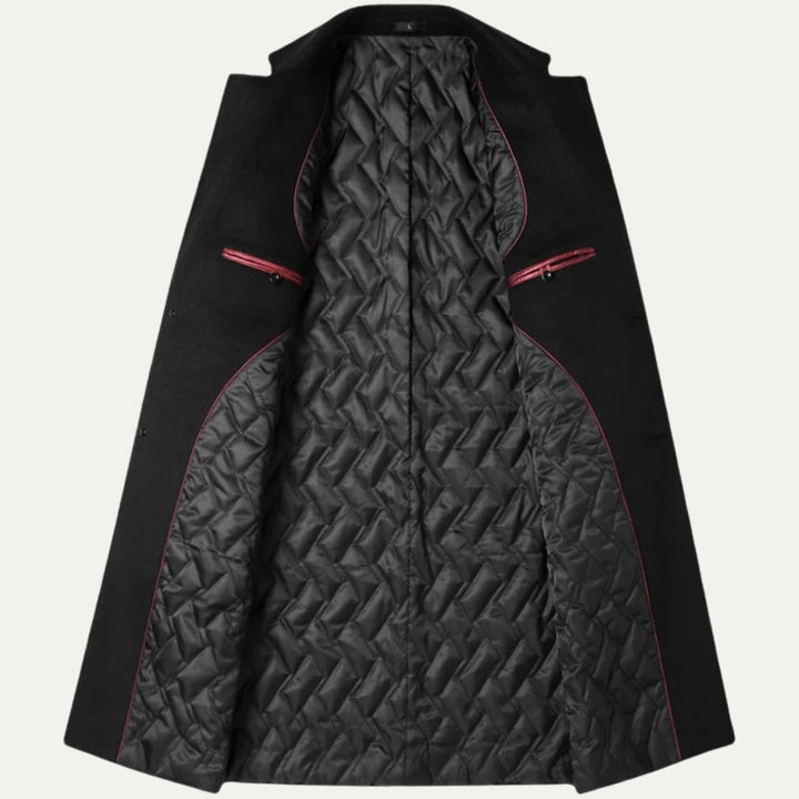 Men's Elegant Long Winter Coat | Single-Breasted Smart Fit Close Up