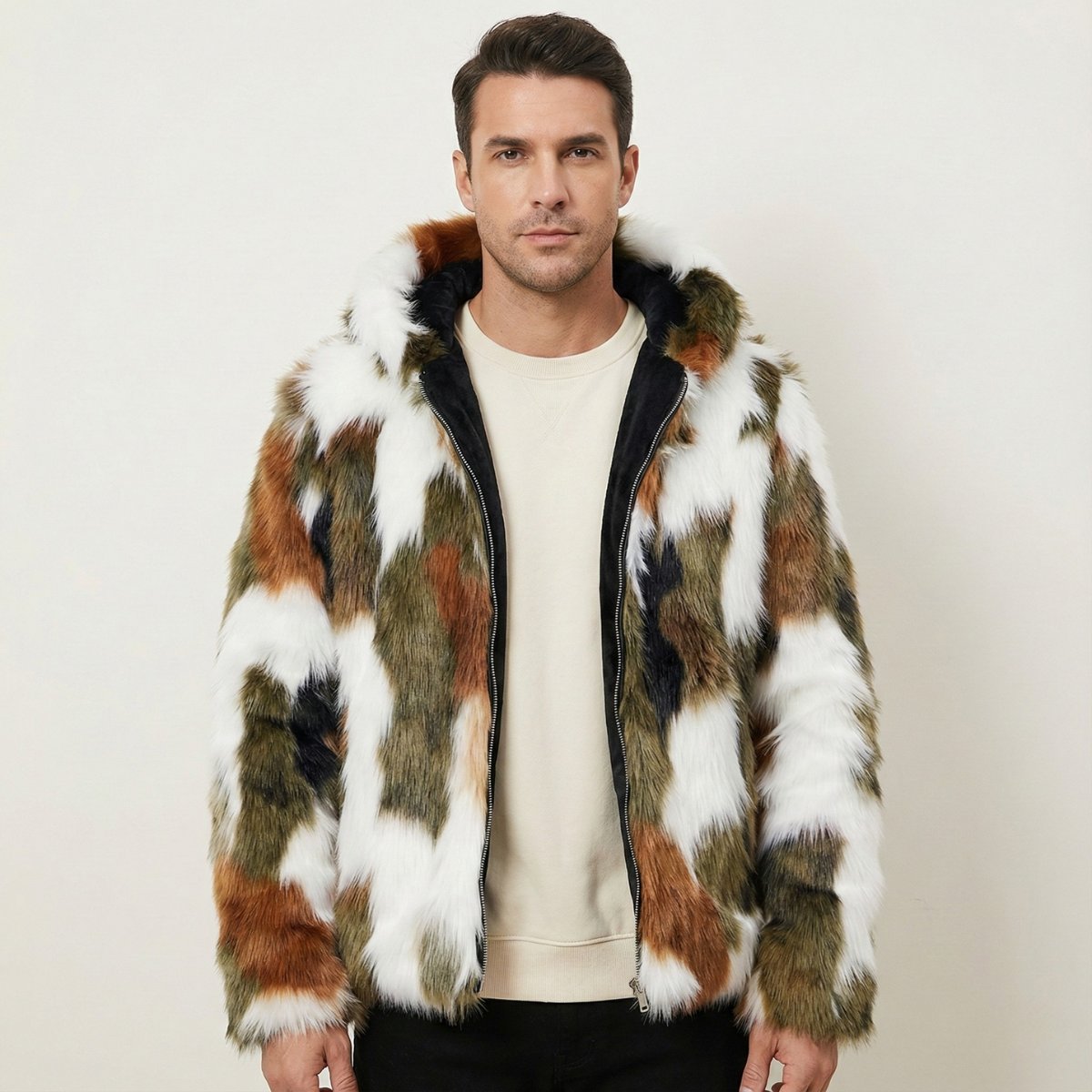 Men's Elegant Soft Fur Hooded Winter Jacket | Bomber Fit Front