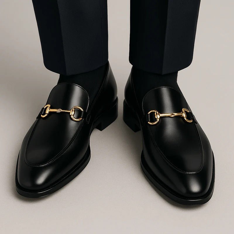 Men's Faux Leather Horsebit Loafers | Formal Dress Shoe Angle