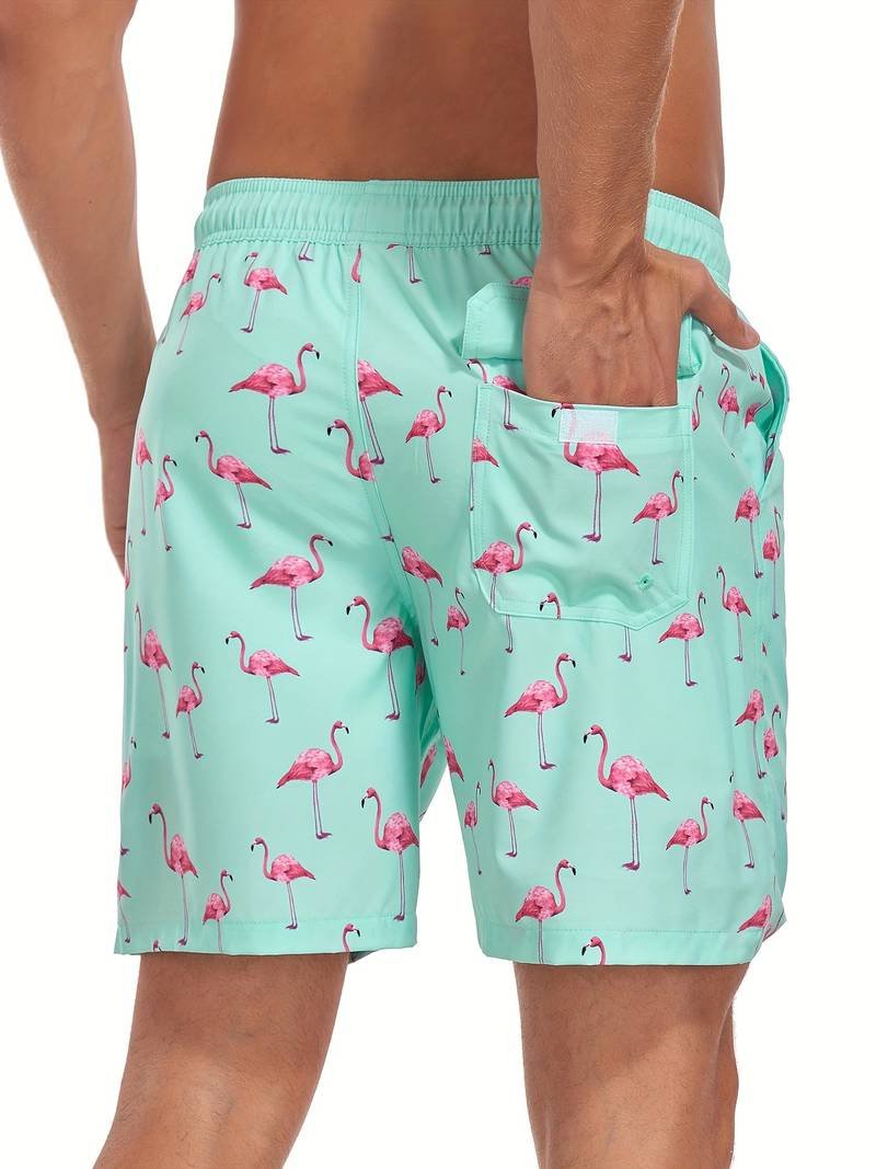 Men's Flamingo Print Beach Summer Swim Shorts Detail