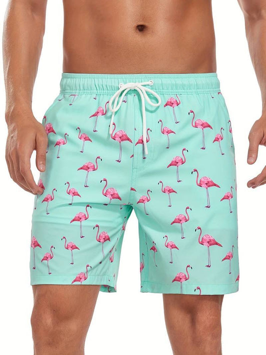 Men's Flamingo Print Beach Summer Swim Shorts Hero