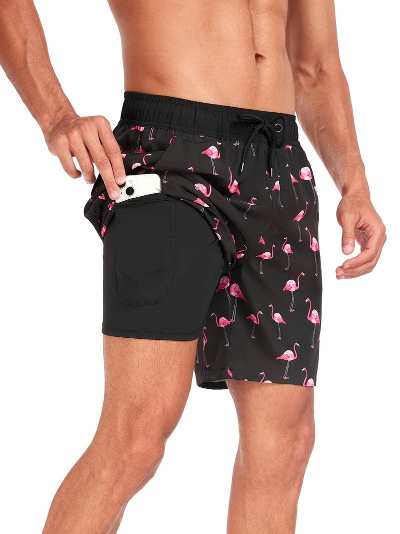 Men's Flamingo Print Beach Summer Swim Shorts View 13