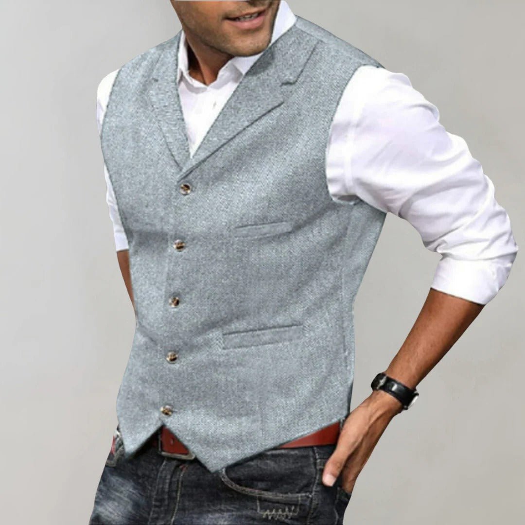 Men's Formal Herringbone Vest | Pattern Detail Close Up
