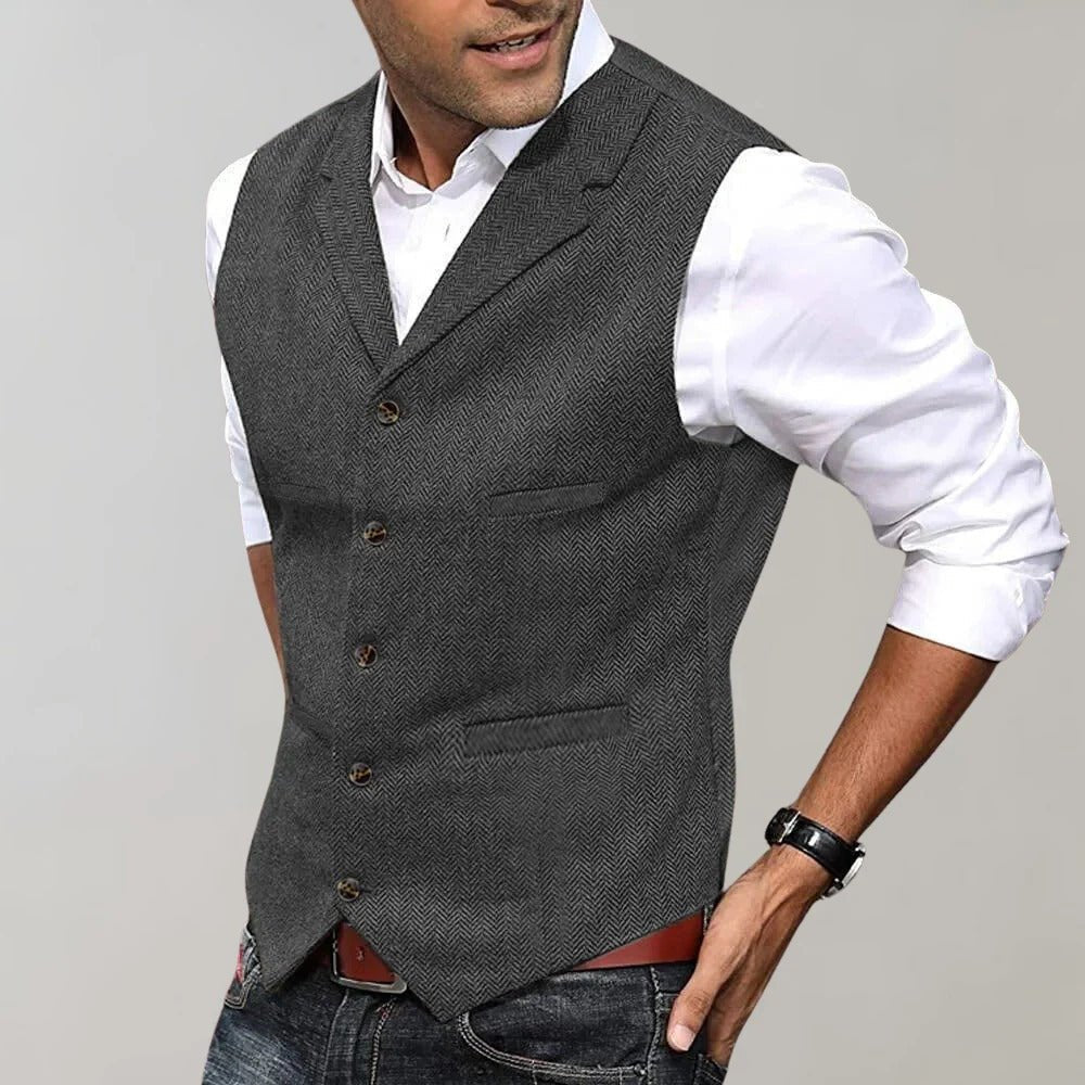 Men's Formal Herringbone Vest | Pattern Detail Detail