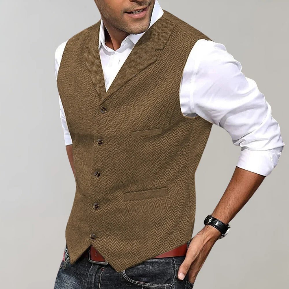 Men's Formal Herringbone Vest | Pattern Detail Front