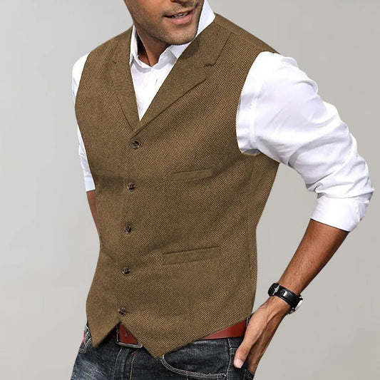 Men's Formal Herringbone Vest | Pattern Detail Front