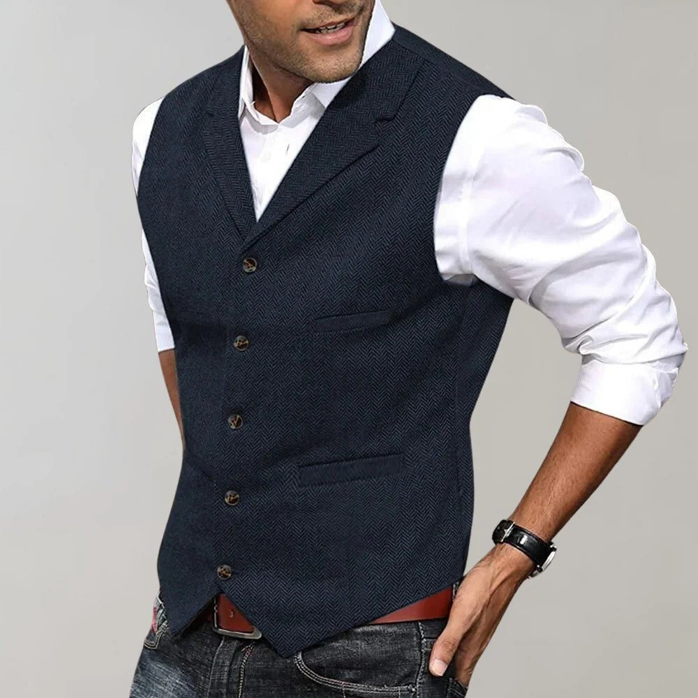 Men's Formal Herringbone Vest | Pattern Detail Side