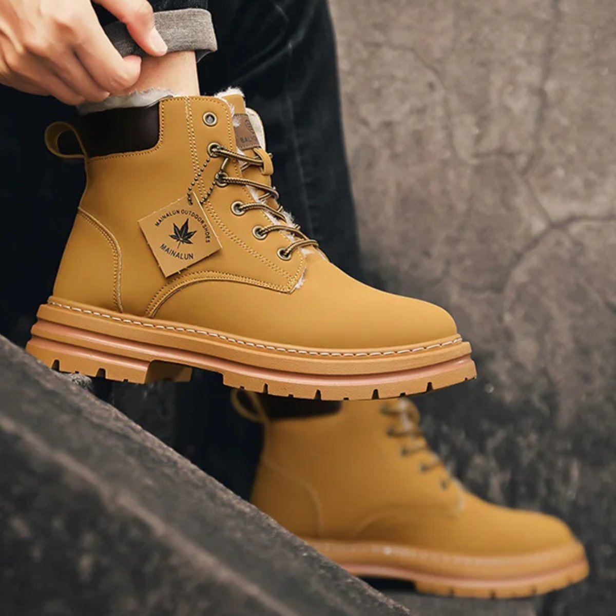 Men's Fur Lined Insulated Snow Boots | Chunky Lug Sole View 15