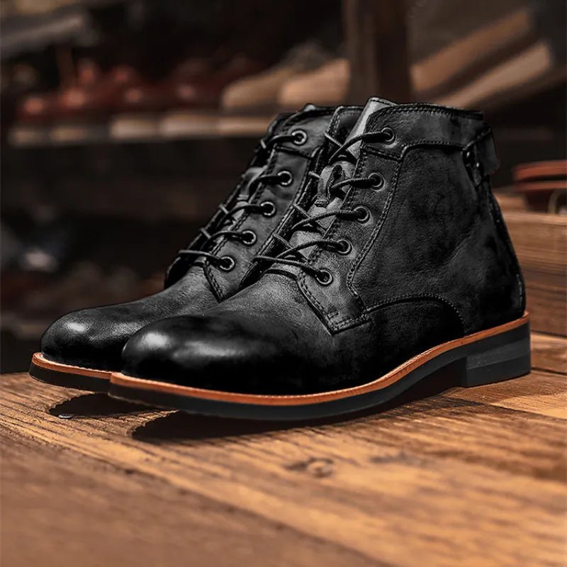 Men's Genuine Leather Ankle Boots | Classic Lace-Up Back