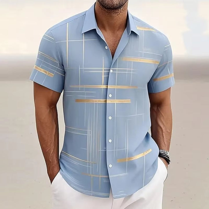 Men's Geometric Plaid Short Sleeve Button Shirt Back