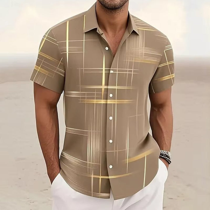 Men's Geometric Plaid Short Sleeve Button Shirt Lifestyle