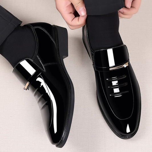 Men's Glossy Patent Leather Loafers Front
