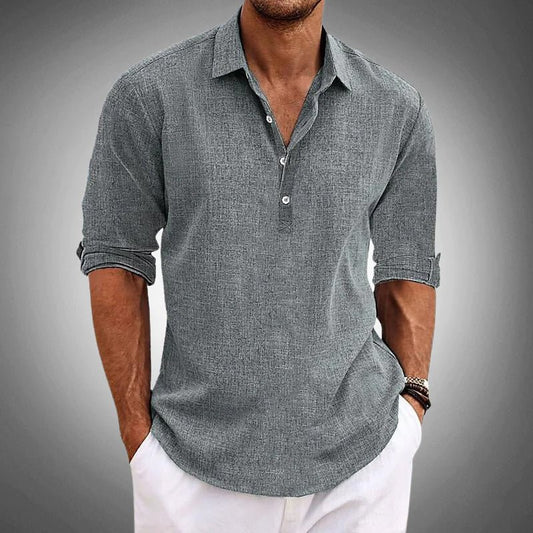 Men's Half-Button Harbor Shirt | Linen Cotton Front