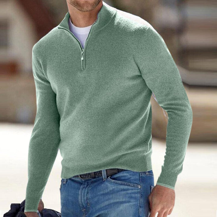 Men's Half Zip Mock Neck Sweater | Quarter-Zip Knit Fit Back