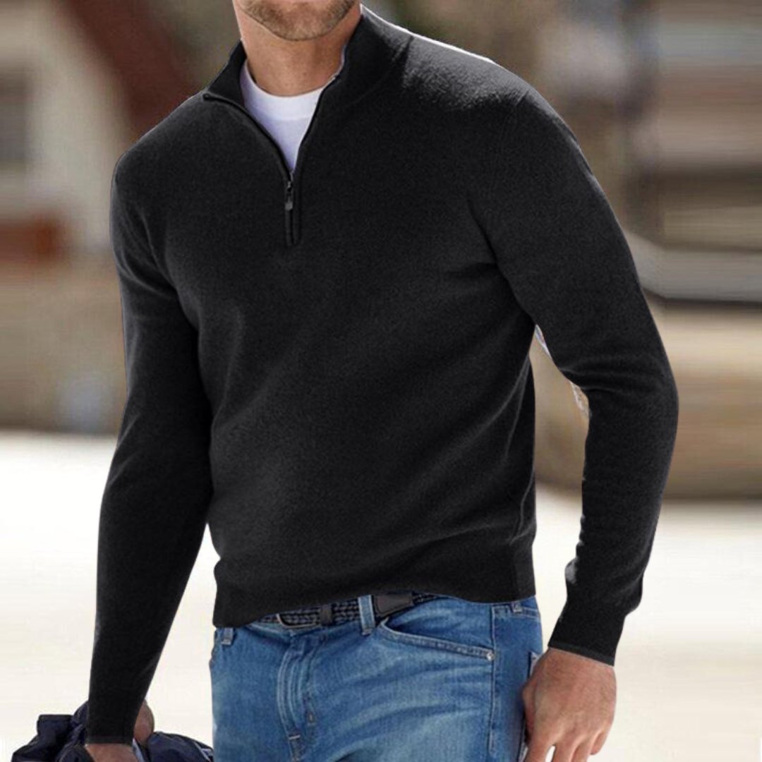 Men's Half Zip Mock Neck Sweater | Quarter-Zip Knit Fit Close Up
