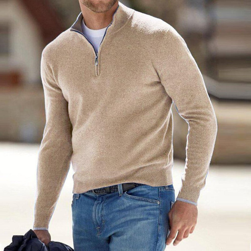 Men's Half Zip Mock Neck Sweater | Quarter-Zip Knit Fit Front