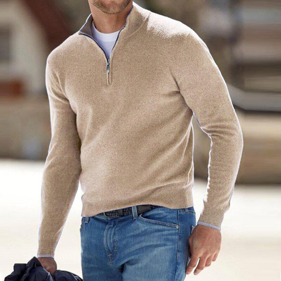 Men's Half Zip Mock Neck Sweater | Quarter-Zip Knit Fit Front