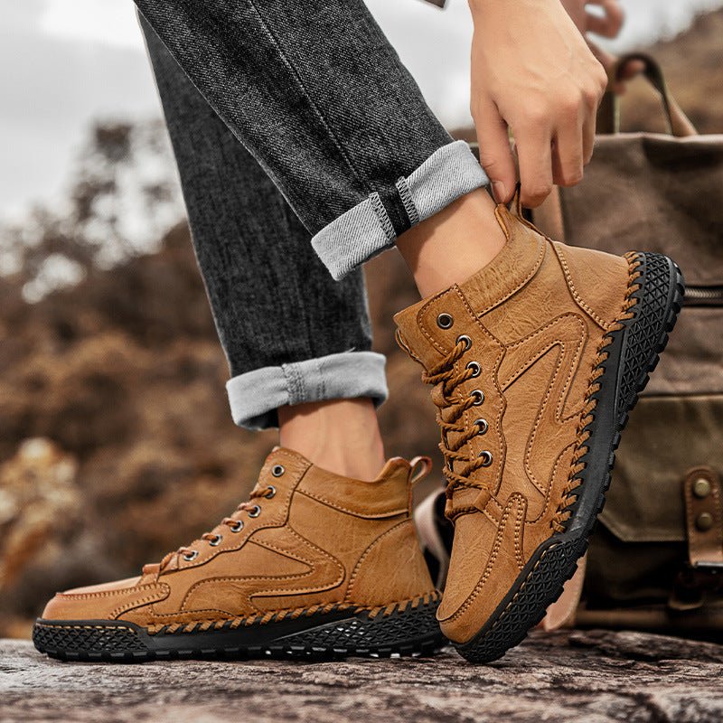 Men's Hand-Stitched Leather Trail Sneakers | Casual Outdoor Detail