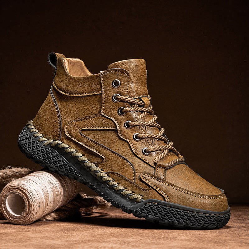 Men's Hand-Stitched Leather Trail Sneakers | Casual Outdoor Lifestyle