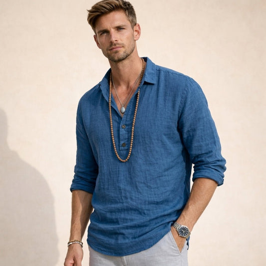 Men's Henley Linen Top Front