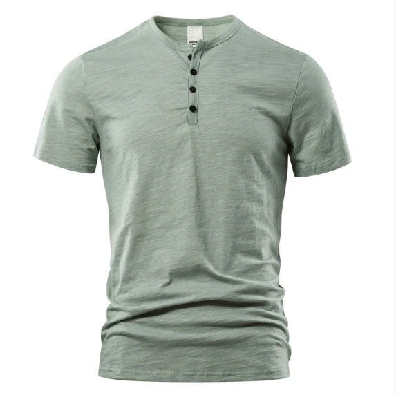 Men's Henley Short Sleeve T-Shirt | Button Placket Casual Back